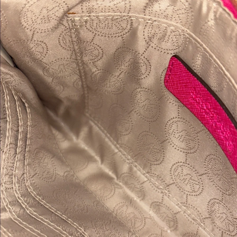 Michael Kors Fuchsia Studded Wristlet Clutch Gold Studs Pink Leather